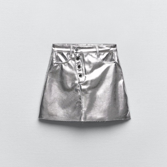 Zara Silver Metallic Skirt - Picture 1 of 6